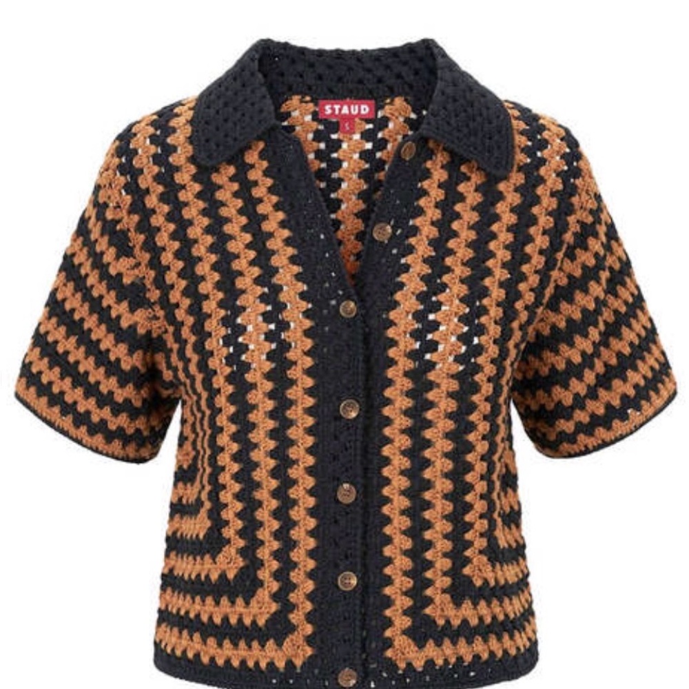 STAUD Black and Brown Zigzag Crochet Cardigan - NWT